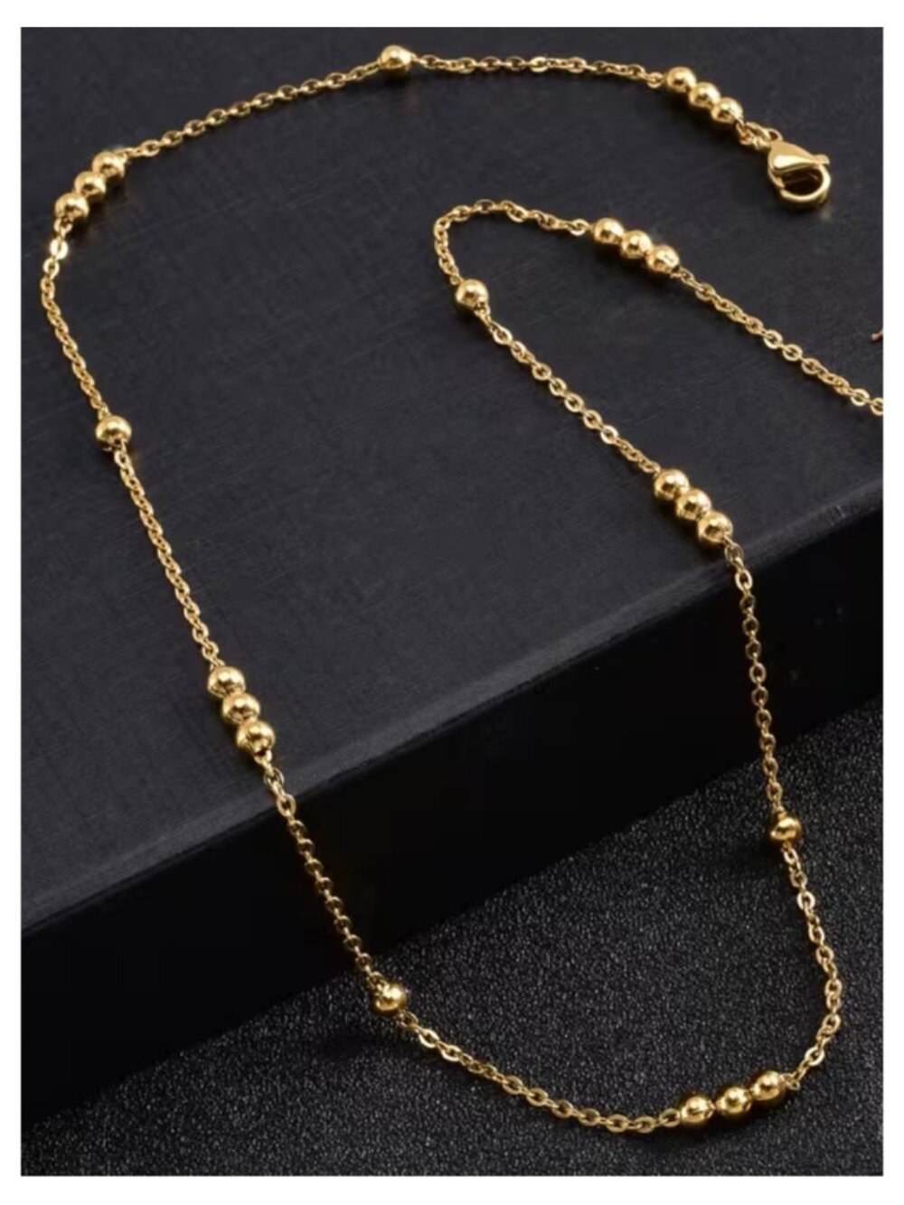 NWT Gold-Tone Plated Beaded Satellite Chain Necklace Dainty Station Layering